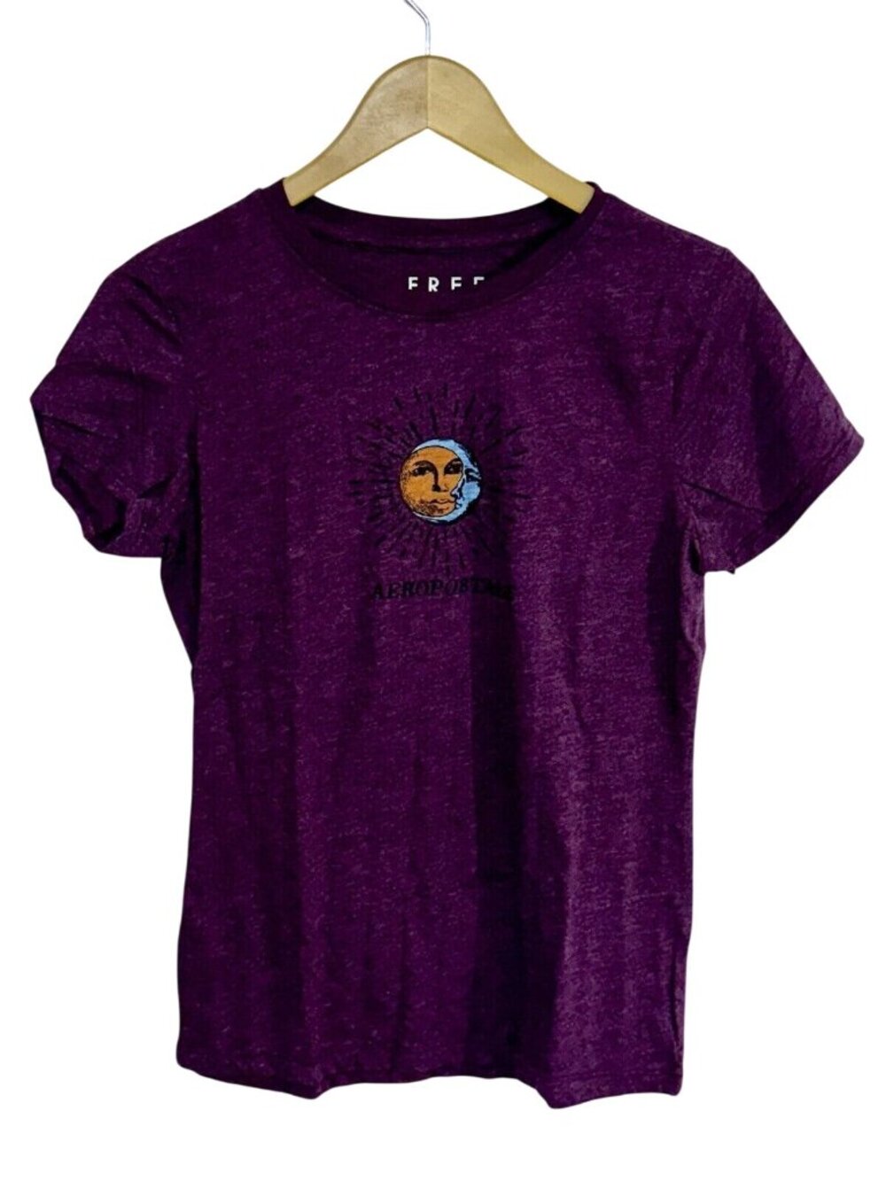 Aeropostale Purple Graphic Tee With Sun & Moon Print Free State Design Size L